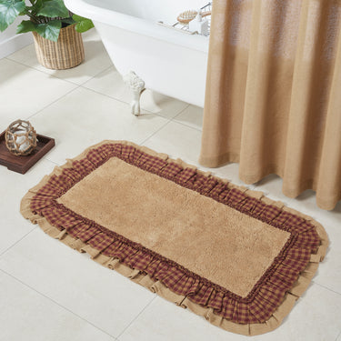 Burlap Natural w/ Burgundy Check Bathmat 27